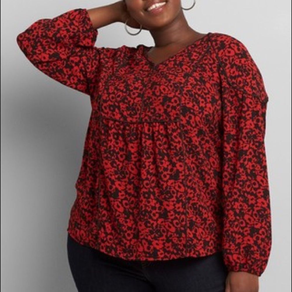 Lane Bryant‎ floral red peasant blouse